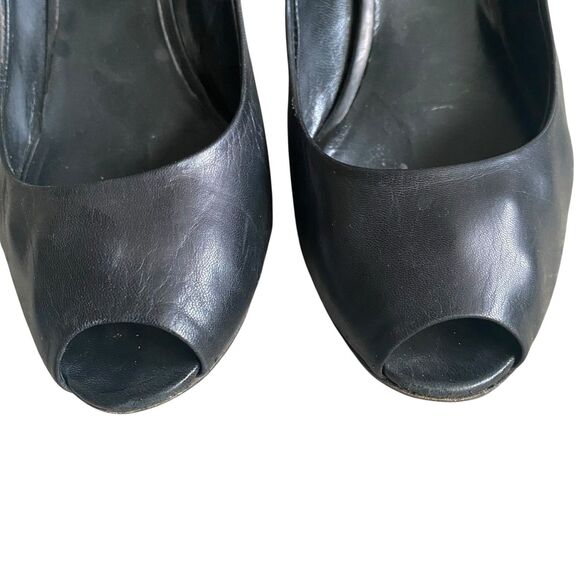 Max Mara Open Peep Toe Dressy Pumps 9.5 EU 40 Black Leather Heel 3” Made Italy - Picture 8 of 12